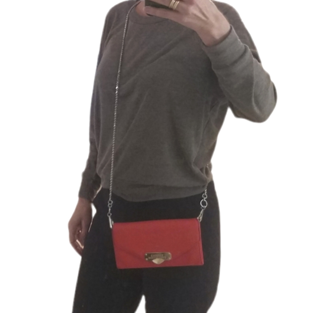 VERSACE collection orange genuine leather clutch wallet crossbody bag